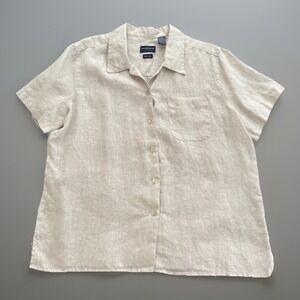 Liz Claiborne‎ Women's 100% Irish Linen Button Up Top Sz XL- Natural-Lightweight